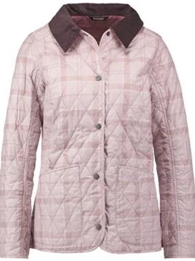 Gorgeous Barbour Quilted Pink Plaid Jacket with Contrast Collar 14 EUC